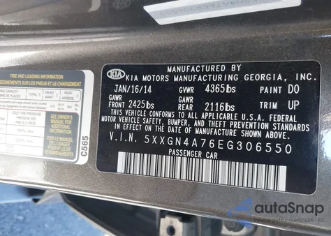 2014 Kia Optima Ex from USA, damaged, VIN 5XXGN4A76EG306550